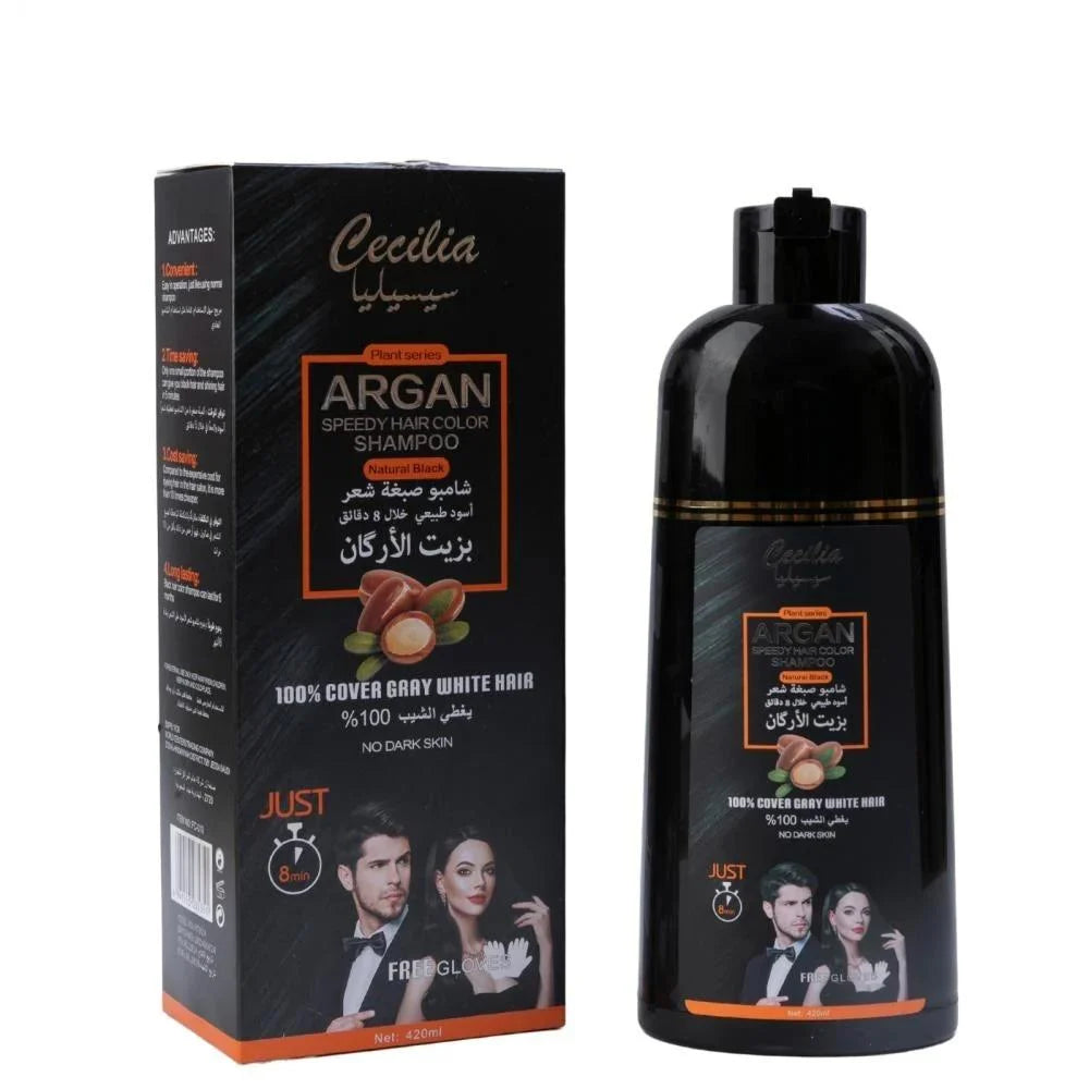 Rapid Hair Dye Shampoo with Argan Oil – Natural Black – 420ml from Cecilia